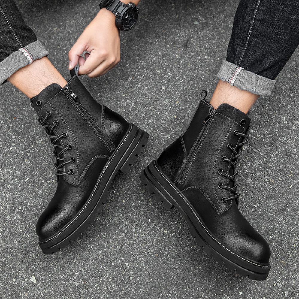 Lossac Ank Bota Couro Masculina Aumenta Altura 7 cm - Preta